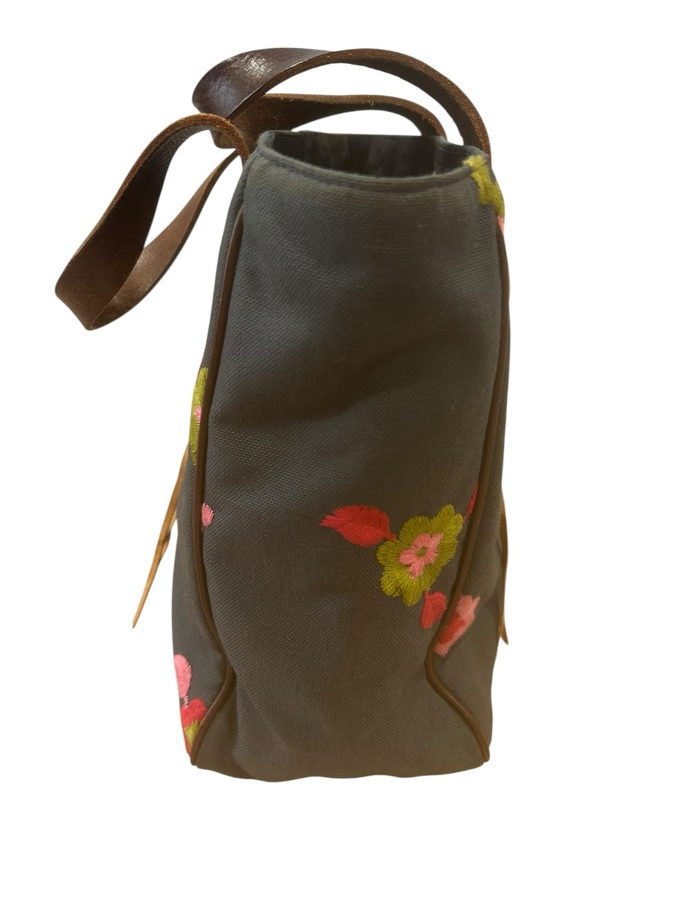 MZ Wallace Vintage Blue Floral Embroidered Canvas Tote Bag Leather Trim bohochic - Picture 8 of 16